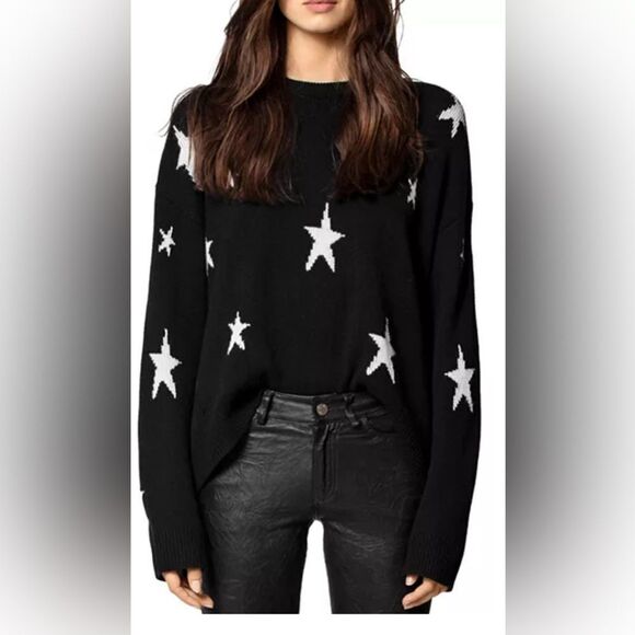 Zadig & Voltaire Markus Stars black/white 100% Cashmere oversized sweater M. NWT - Picture 12 of 12
